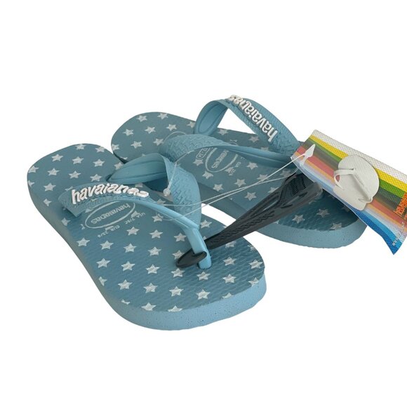 NWT Havaianas Kids Tiny Stars Flip Flops Blue Toddler Size 7/8 Thong Sandals Sum - Picture 1 of 8